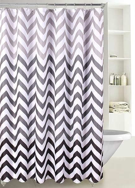 Luxurydiscounts Fabric Shower Curtain Ombre Zig Zag Chevron Print