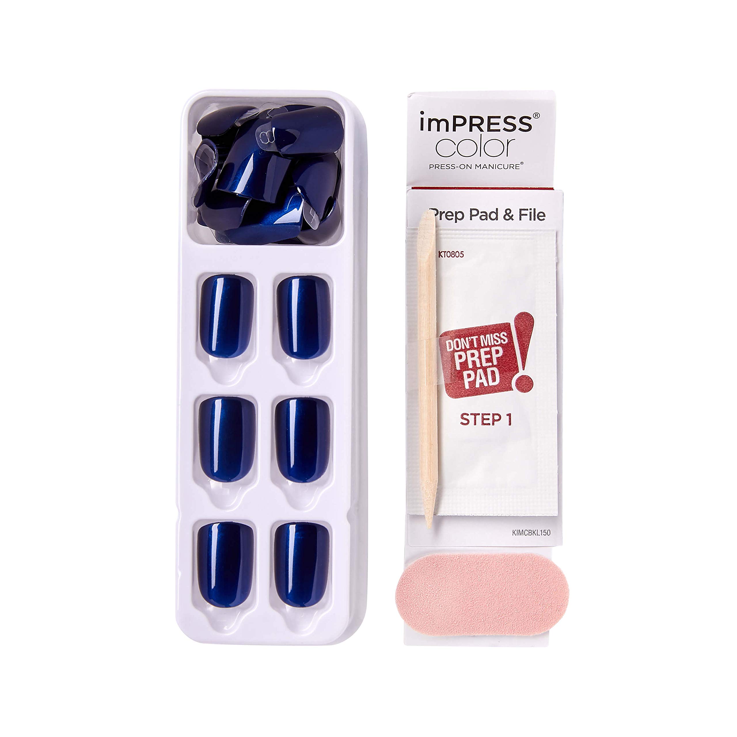 KISS imPRESS No Glue Mani Press On Nails, Color, 'Never Too Navy', Blue, Short Size, Squoval Shape, Includes 30 Nails, Prep Pad, Instructions Sheet, 1 Manicure Stick, 1 Mini File - Image 7