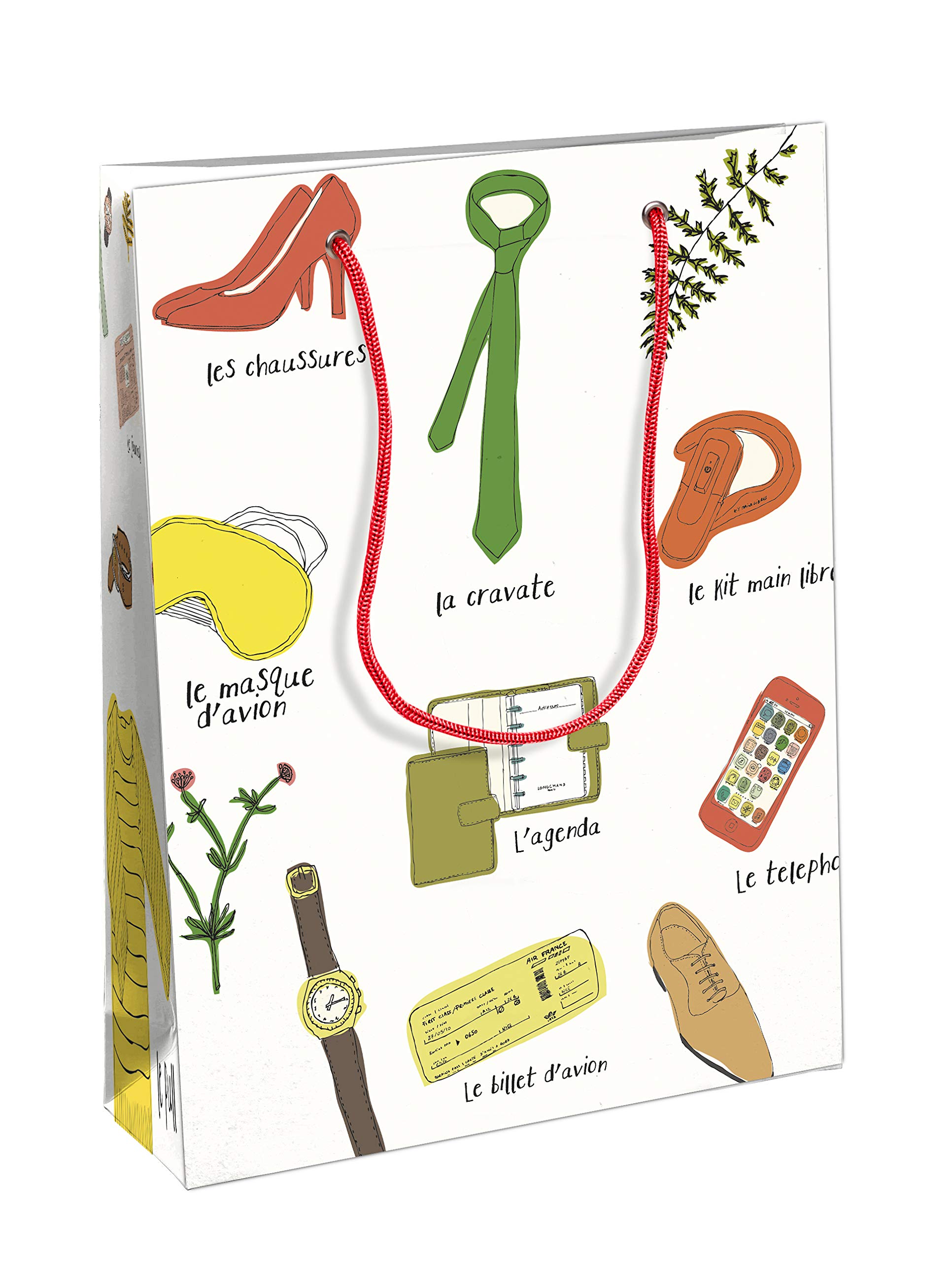 Clairefontaine Collections - Ref 115305C - Zoé De Las Cases - Medium Gift Paper Bag - 190 x 100 x 250mm in Size, Satin Laminated Card, Rope Cord Handles