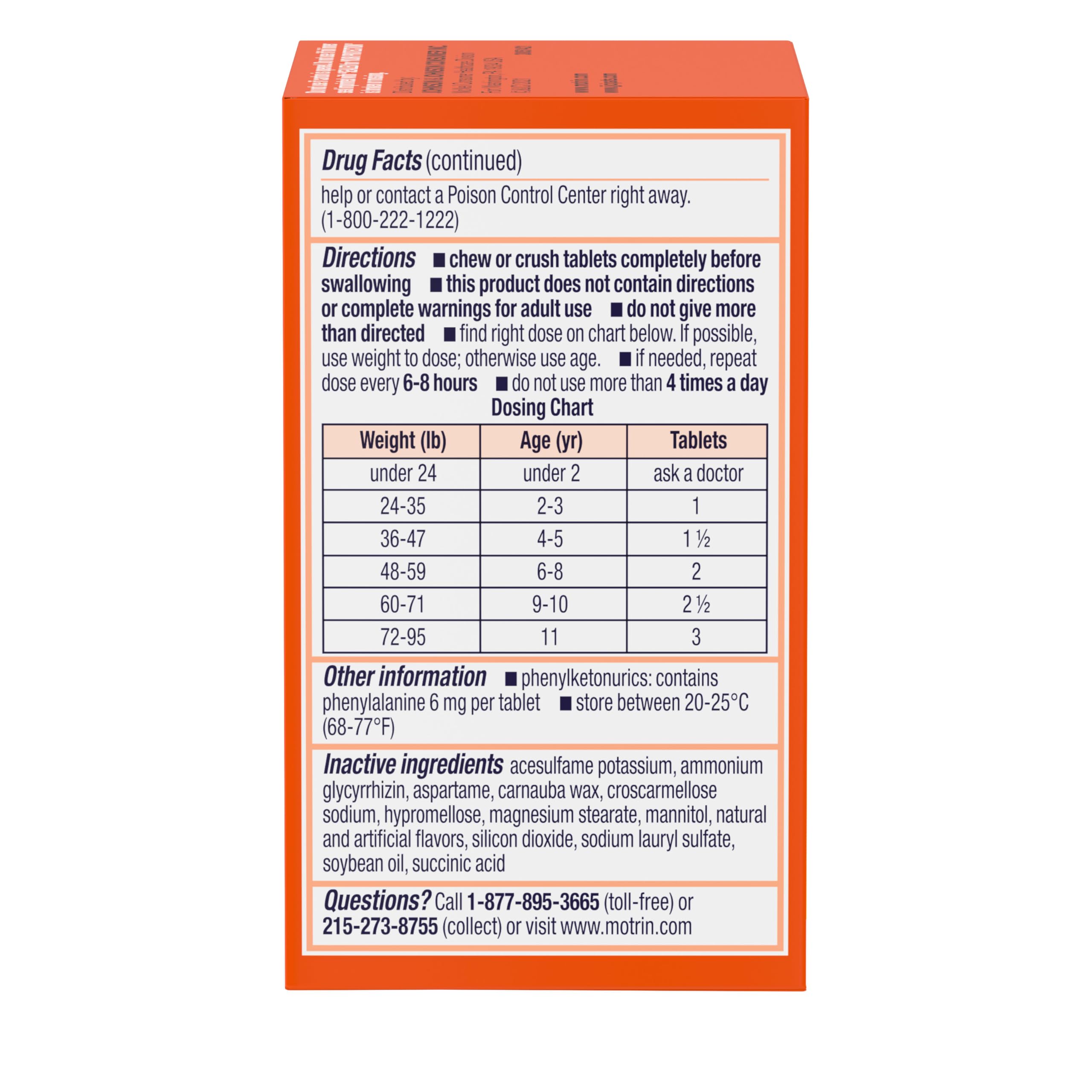 Children's Motrin Dye-Free Chewable Tablets with Ibuprofen, Kids' Fever Reducer & Pain Reliever for Sore Throat, Fever, Toothache & Pain Relief, Grape Flavor, 24 ct