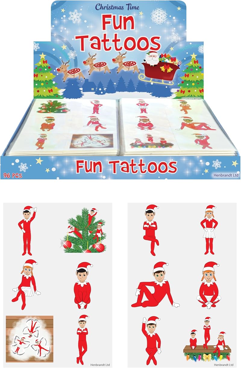 Henbrandt 144 Mini Elfin Around Christmas Elf Temporary Tattoos for Kids Party