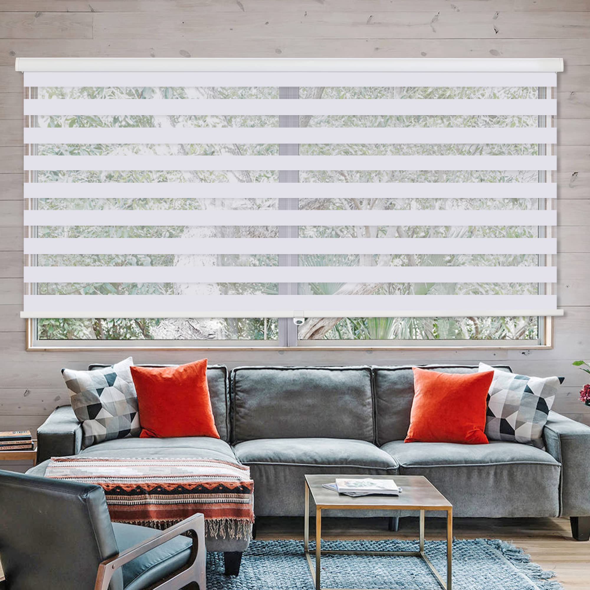 Photo 1 of ***MISSING HARDWARE**ZOKSUN Cordless Zebra Blinds for Windows, 71" W x 72" H Living Room Zebra Roller Shades Blinds for Windows, Sheer or Privacy Light Control, Day and Night Window Shades for Home, Office, White