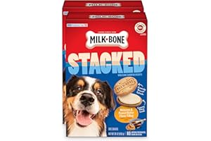 Milk-Bone Stacked Dog Treats, 30 Ounce (Pack of 2), Crunchy Biscuit with Molasses and Peanut Butter Creamy Filling