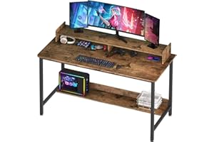 WOODYNLUX Computer Desk with Shelves, 43 Inch Gaming Writing Desk, Study PC Table Workstation with Storage for Home Office, Living Room, Bedroom, Metal Frame, Rustic.