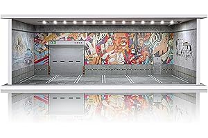 WAIVVY 1/64 Scale Cars Display Case: Toy Car Parking Garage with LED Light Compatible with Hot Wheels, FoamBoard Storage Display for Matchbox with Acrylic Cover (Shattering World)
