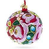 Roses Bouquet Glass Ball Christmas Ornament 4 Inches
