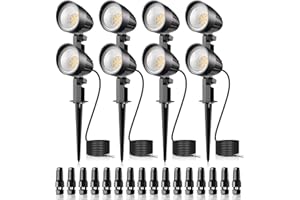 MEIKEE 7W 800lm Low Voltage Landscape Lights, 12V 24V LED Landscape Lighting with Connectors, 2700K IP66 Waterproof Outdoor LED Spotlights for Garden Pathway Yard Decoration (8 Pack)