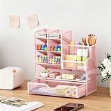 Marbrasse Pink Mesh Desk Organiser Multifunctional Pen Holder 26x23x10 cm view 8