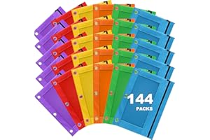 LURLIN Pencil Pouch for 3 Ring Binder, 144 Pack Bulk Pencil Bags with Zipper, 6 Colored Pencil Case for Classroom School Office Supplies, Large Sturdy and Durable Cloth Pencil Pocket for 3 Holder Binder