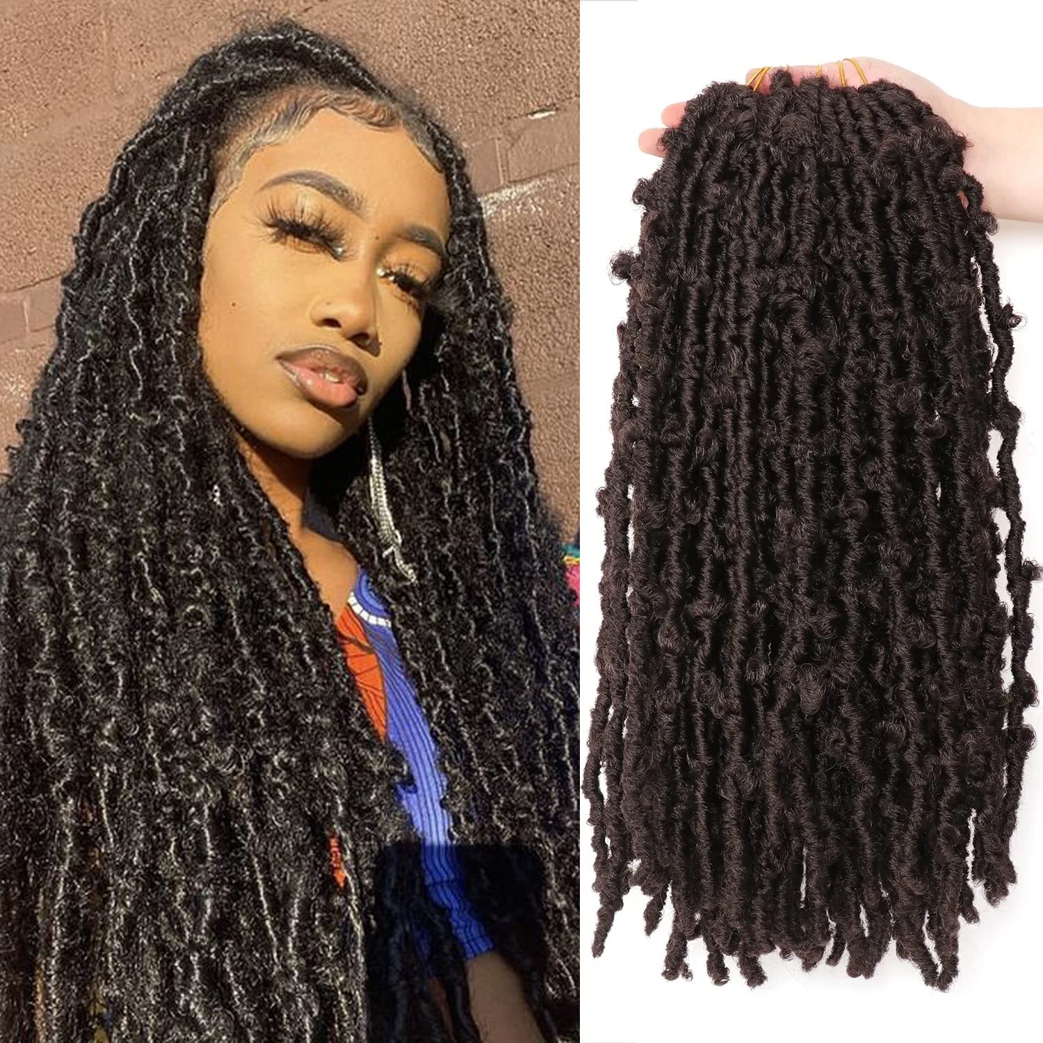 Butterfly Locs Crochet Hair - 18 Inch Butterfly Faux Locs Crochet Barids 6 Packs Pre-looped Distressed Faux Hair For Black Women Crochet Braids — image 1