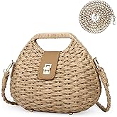 tutuebobe Women Straw Crossbody Bag,Straw Woven Purses with Chain,Beach Handbag for Women