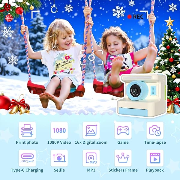 KIDS CAMERA INSTANT PRINT, INSTANT PRINT CAMERA FOR KIDS WITH 32GB SD CARD, TODDLER GIFT FOR AGES 6-12, GRAYSCALE PRINTING NO INK NEEDED THERMAL PRINTER, 48MP FHD VIDEO, 2.4″ SCREEN