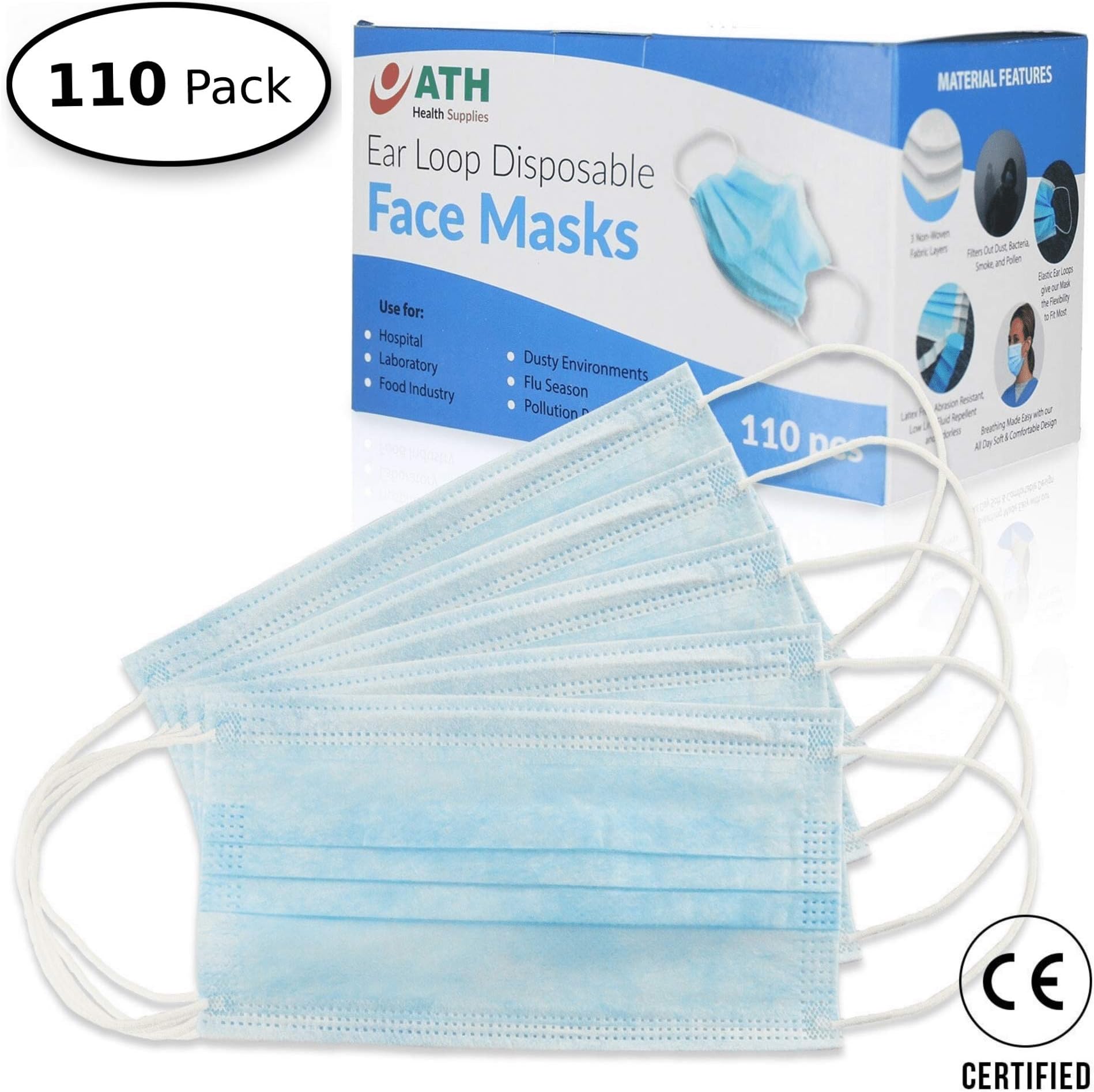 110 Pack Disposable Surgical Face Mask for Flu – Mouth Masks, Protects Against Dust, Pollution & Allergens - Comfortable & Breathable Surgical Mask – Medical Mask for Everyday Use