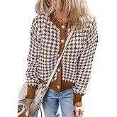 Dokotoo Cardigan Sweaters for Women V Neck Button Down Long Sleeve Plaid Knit Cardigans Sweater Tops