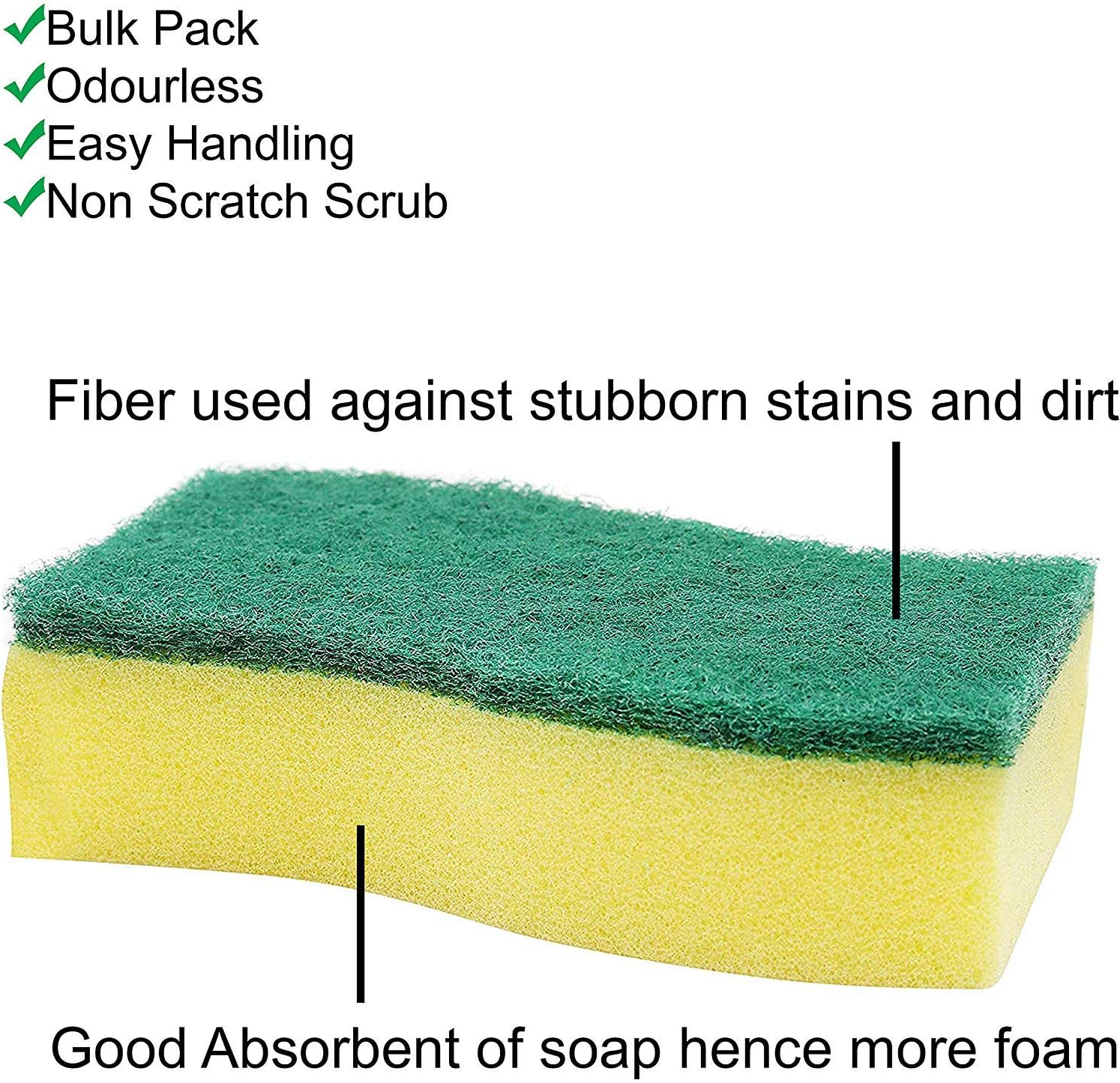 Klickpick Home Pack of 24 - Scrubbing Sponge Dish Sponge - Non Scratch Cleaning Scrub Sponges – Heavy Duty Sponge - Double-Sided Sponge for Cleaning Plates, Dishes & Removing Stains in Kitchen: Health & Personal Care
