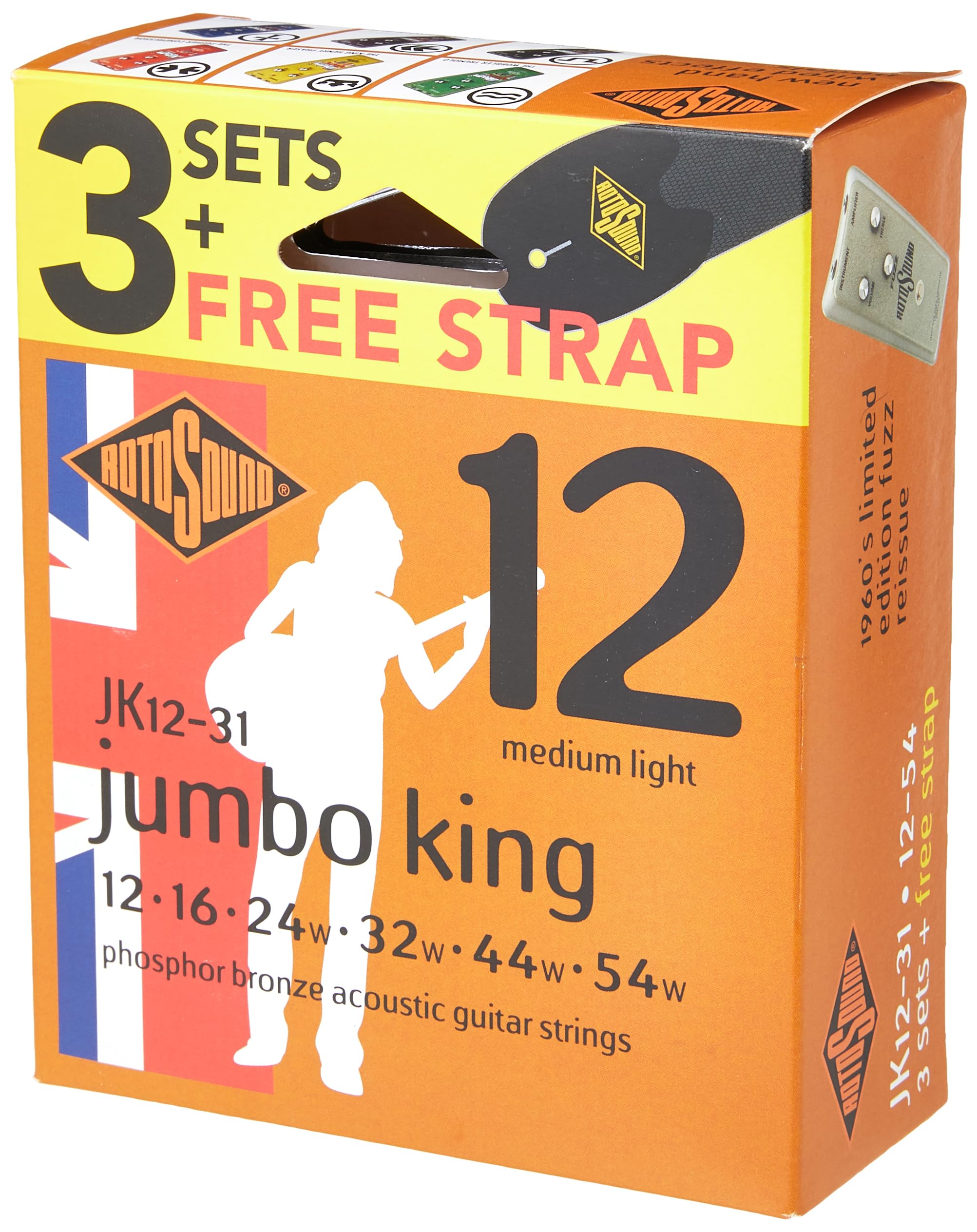Rotosound Strings for Acoustic Guitar JUMBO KING 3 Set + Strap JK12-31-F