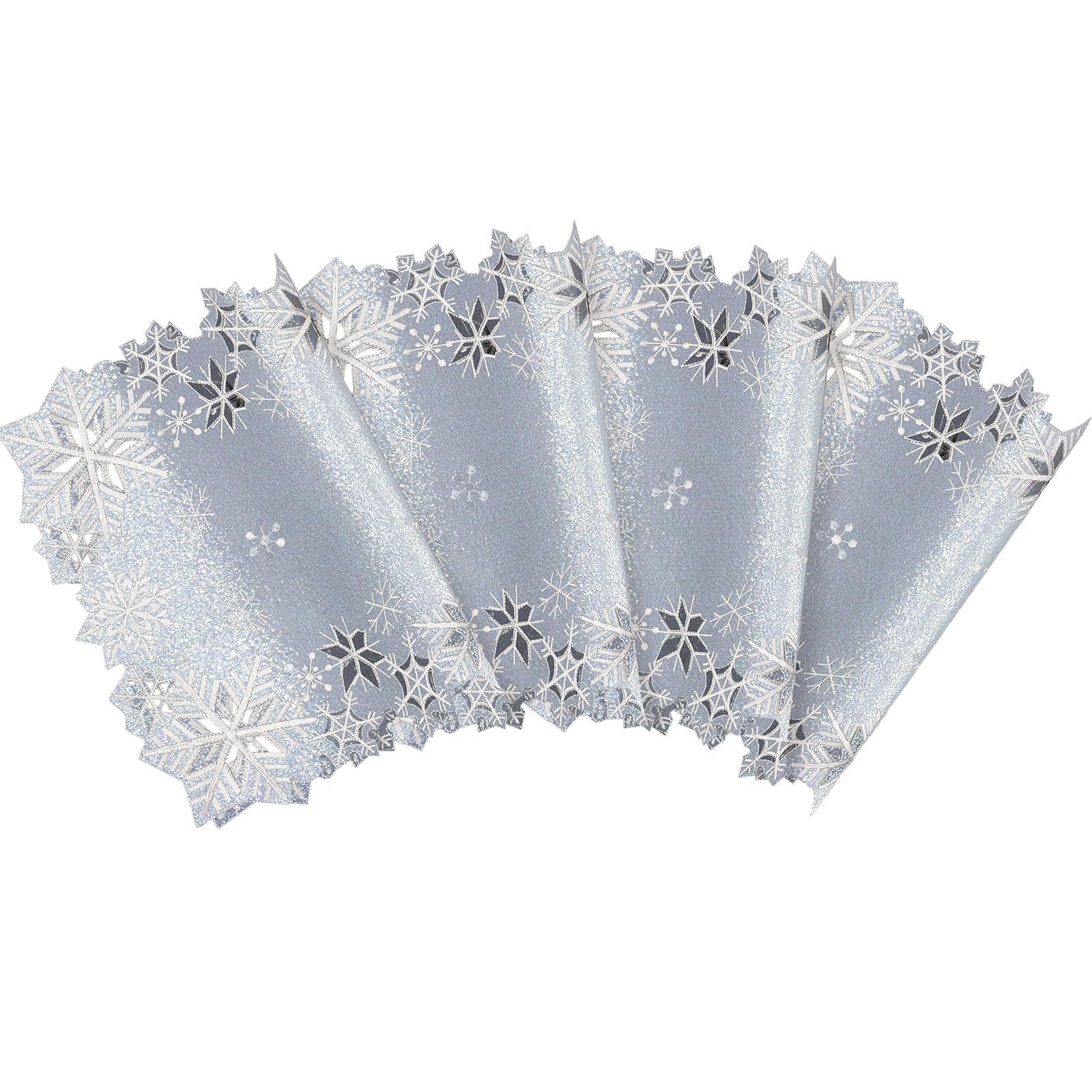 Simhomsen Embroidered Snowflakes Table Placemats for Christmas Holiday and Winter (Silver, 13×19 inches Set of 4) — image 1