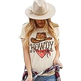 Howdy Country Music Shirt Women Vintage Western Retro Steer Skull T-Shirt Graphic Cowboy Cowgirl Tee Rodeo Tops