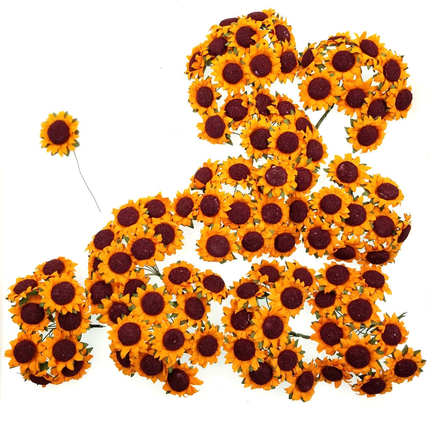 JZK 100 x Yellow Artificial Plastic Sunflowers, Fake Flowers, Table Decoration for Wedding Party Table Scatters Confetti, DIY Scrapbook Accessories, Invitation Card Decoration