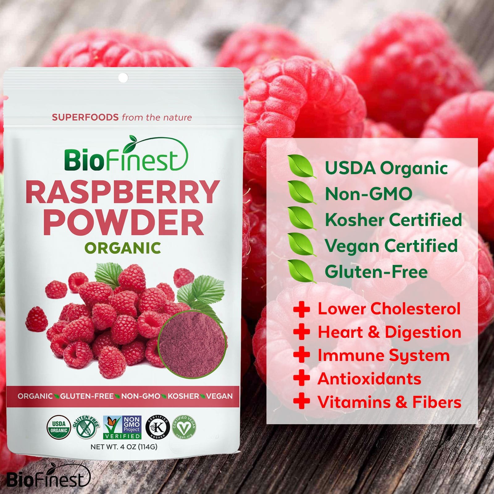 Biofinest Raspberry Juice Powder 100 Pure FreezeDried Antioxidants