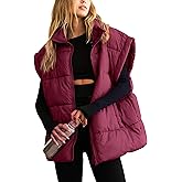 APAFES Women Winter Oversized Puffer Vest Quilted Lightweight Stand Collar Sleeveless Padded Puffy Jackets Coat with Pockets