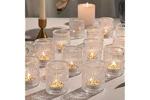 TRIRITE 36pcs Votive Candle Holders, Clear Vintage Glass Candle Holder for Floating Candle, Tealight Candle Holder for Table Centerpieces Home Birthday Christmas Wedding Party Table Decoration (Clear)
