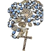 Bless And Heal Me Healing Saints Lourdes, Miraculous Mary, Raphael, Jude Rosary -Bronze, Blue Agate