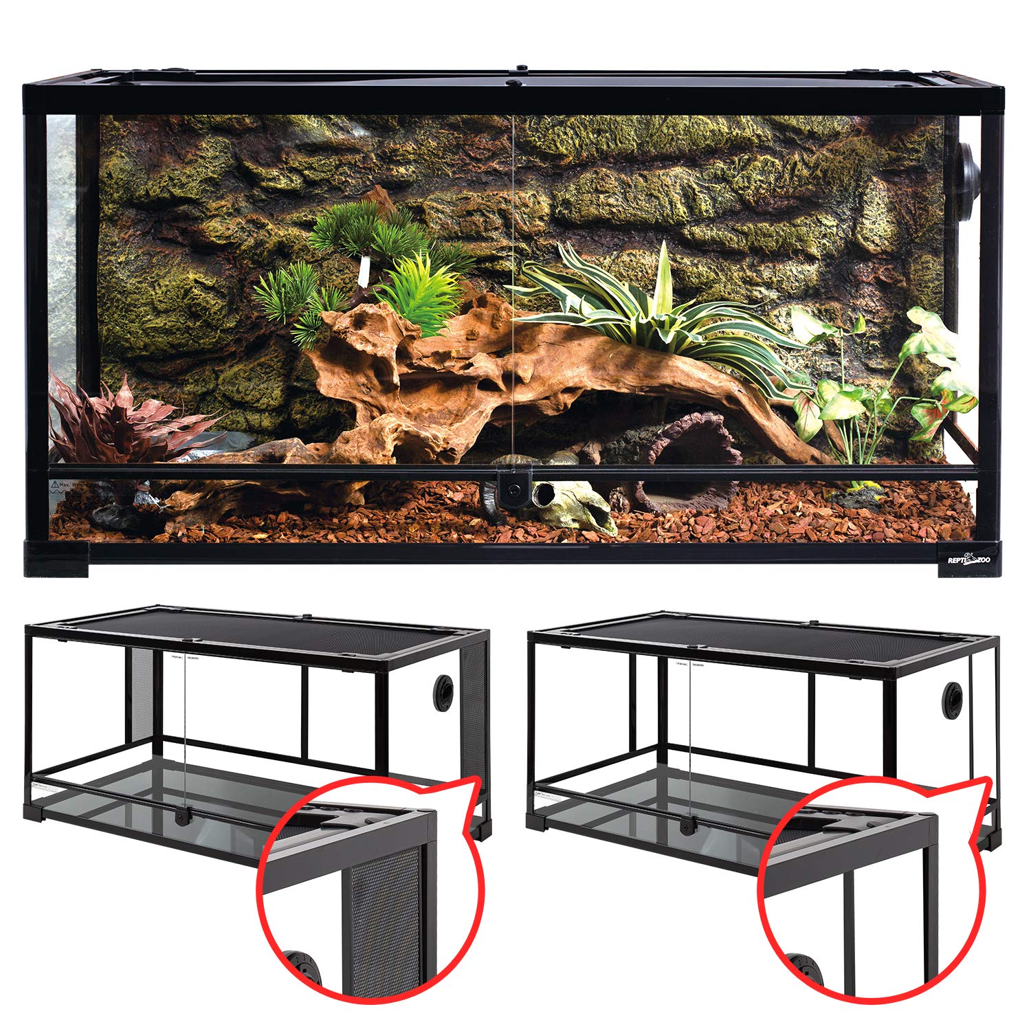 Photo 1 of REPTI ZOO 50 Gallon Reptile Glass Tank Terrarium 2 in 1 Side Meshes and Side Glasses Double Hinge Door with Screen Ventilation Tempered Glass 36" x 18" x 17.75"