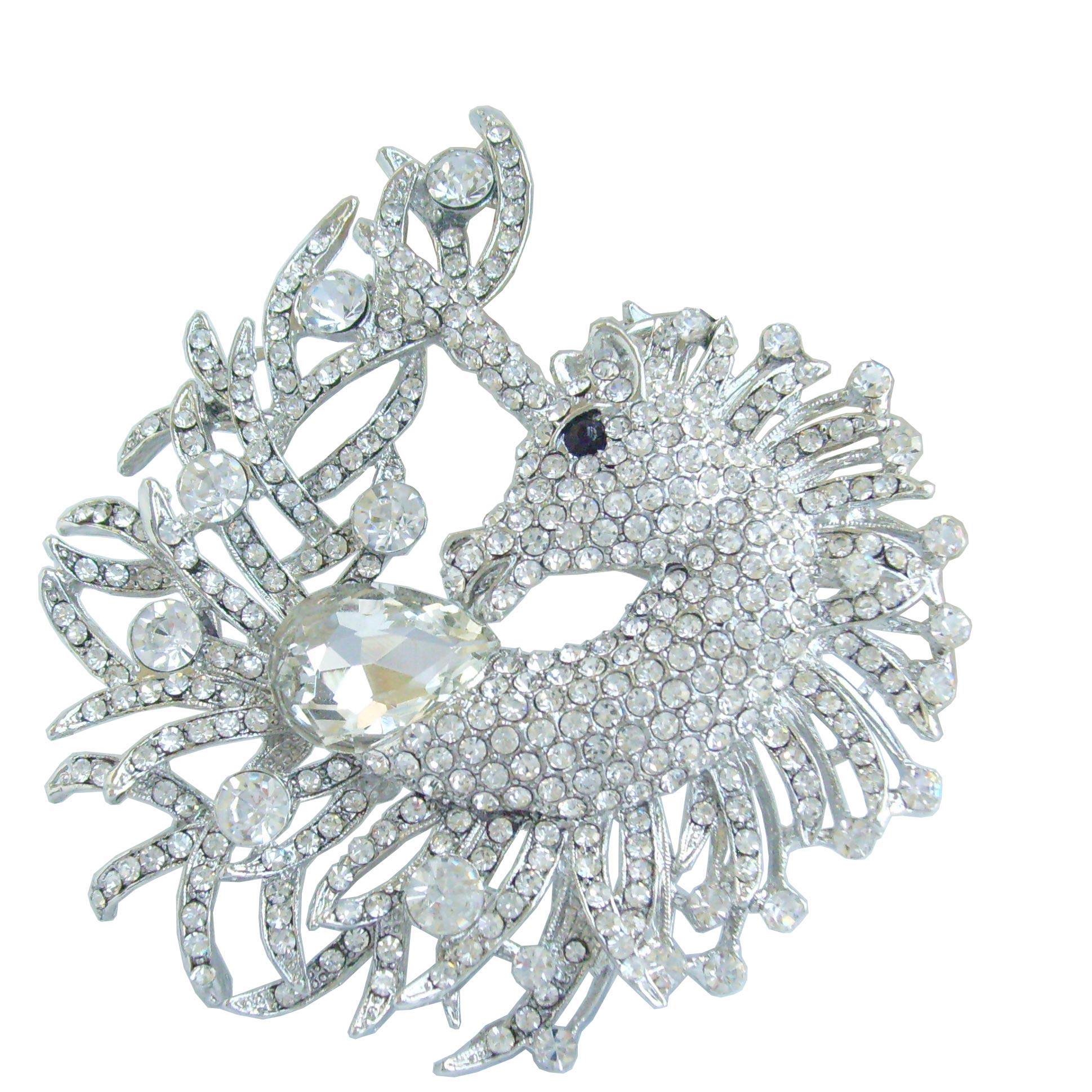 Sindary 3.15" Unique Animal Unicorn Horse Brooch Pin Pendant Austrian Crystal UKB5954 (Silver-Tone Clear)