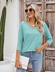 Sherosa Womens Summer Tops 3/4 Sleeve V Neck Loose