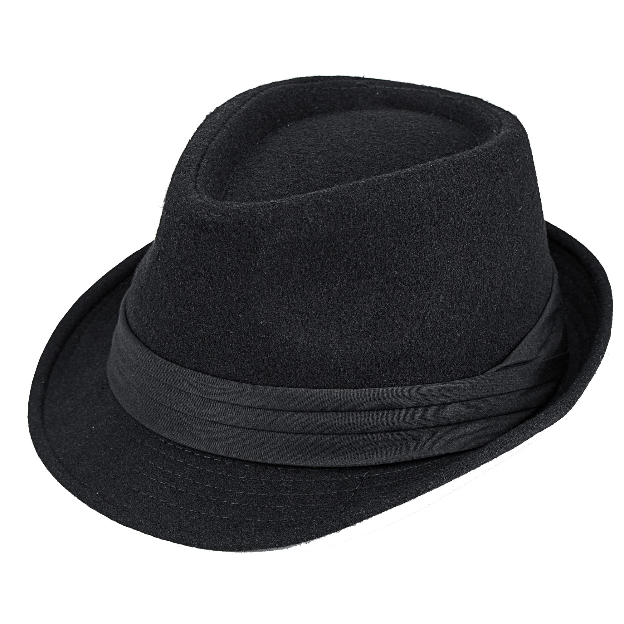 CaySep Kid's Short Brim Black Trilby Fedora Hat - Boys Manhattan-Hat Gangster Fedora hat for 3-8 Years Old (as8, Age, 3_Years, 8_Years, Black, 54cm/Fit for 3-8 Years Old)