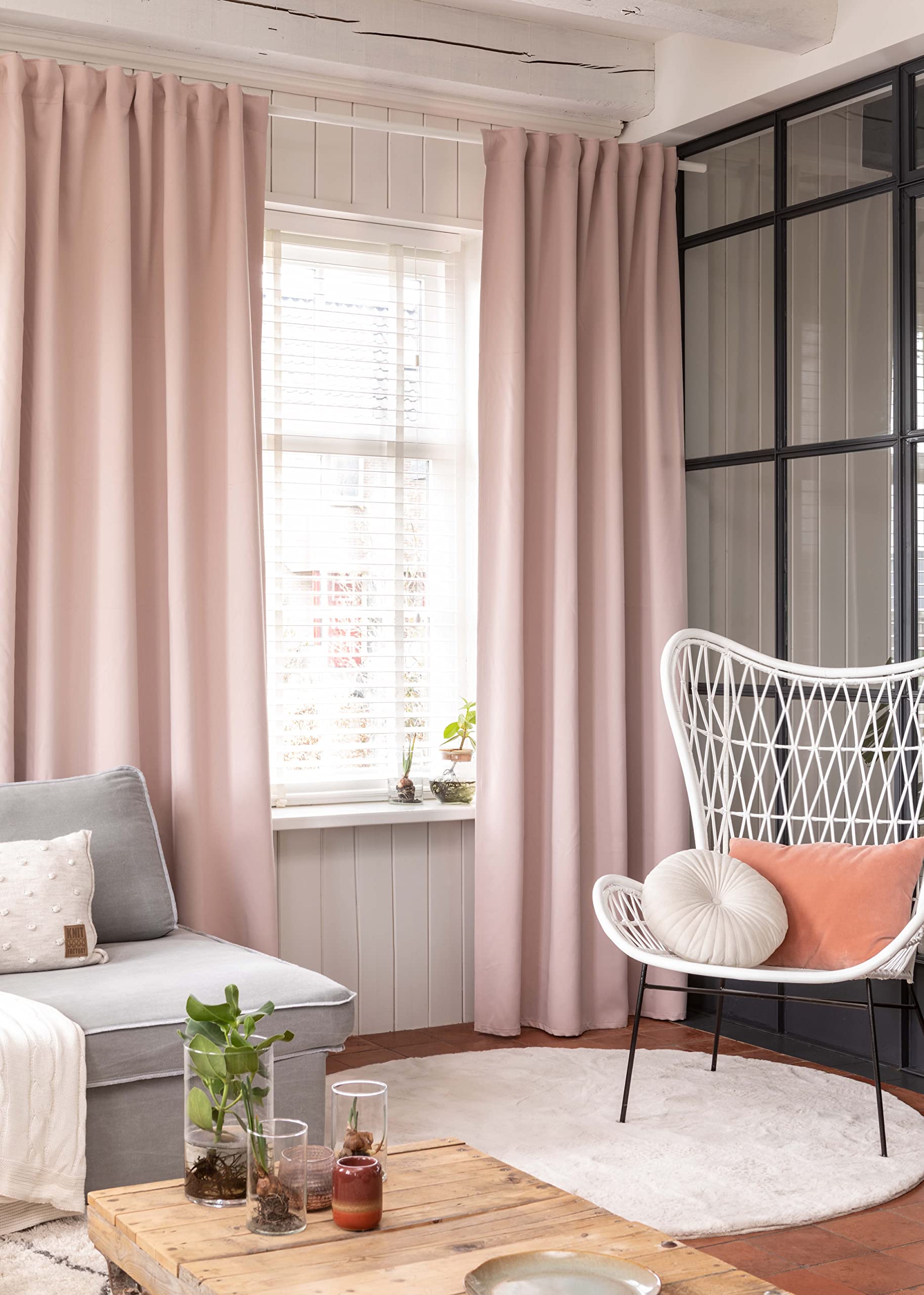 Elbersdrucke Midnight 14 Pink Curtain with Concealed Loops, Polyester, 255 x 140 cm