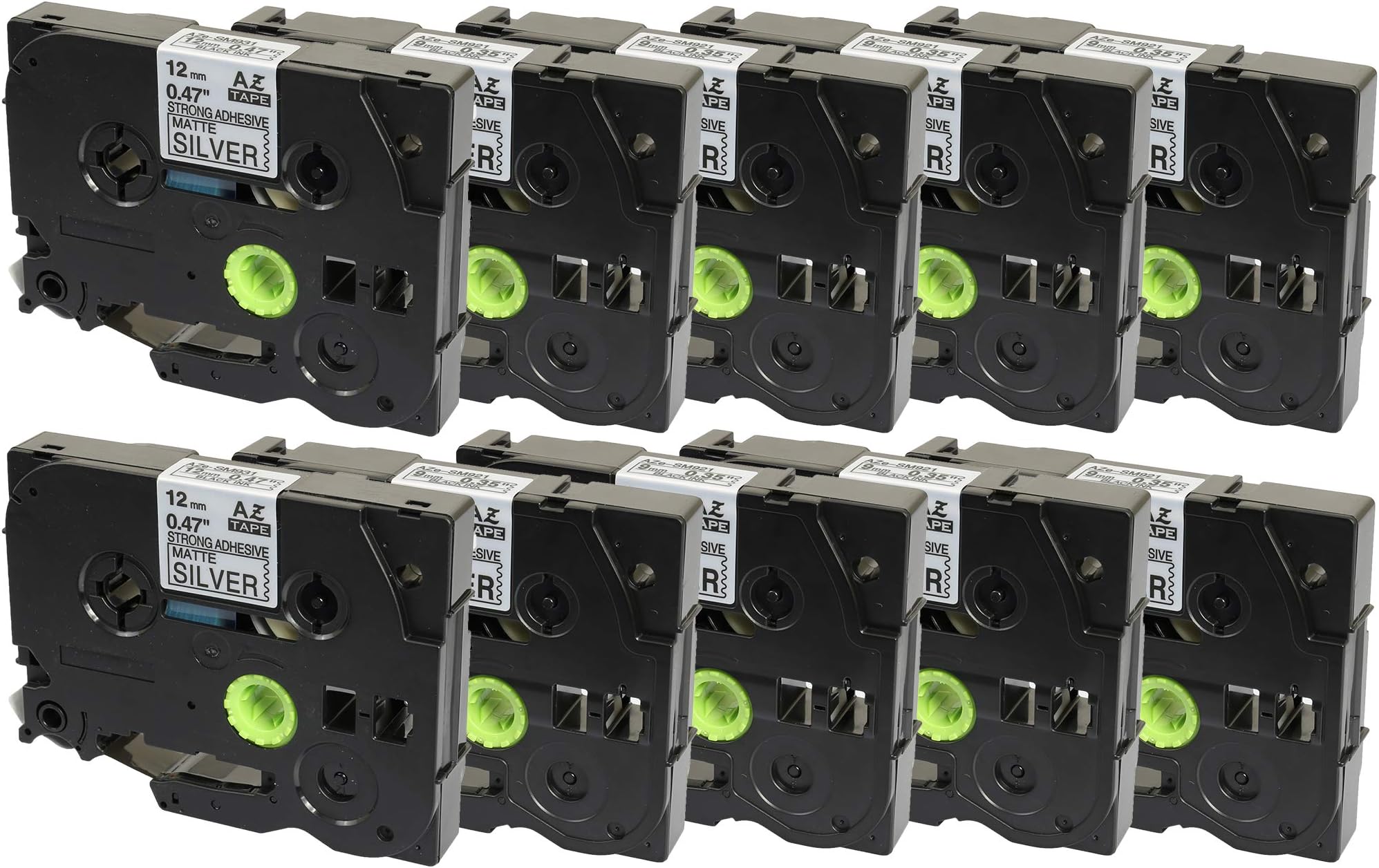 10 Compatible TZe-SM931 TZ-SM931 Black on Strong Matt Silver 12mm x 8m Label Tapes for Brother P-Touch PT-1000 1005 1010 D210 D210VP D400 D600VP H101C H101GB H105 H110 H300 P700 P750W Label Makers