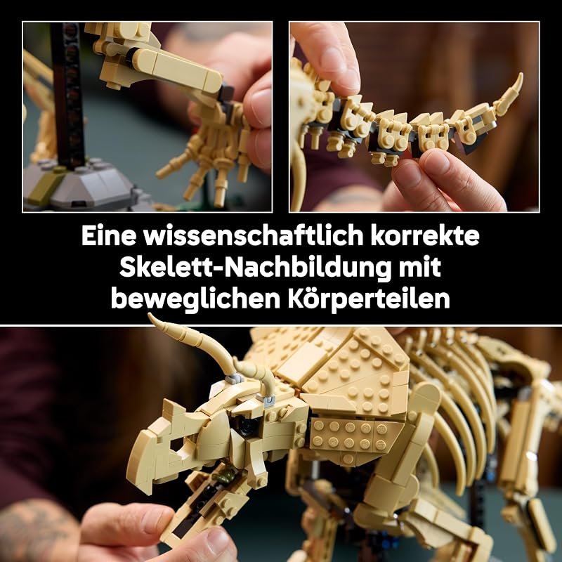 Jurassic World Dinosaurier-Fossilien: Triceratops - Modellbau für Erwachsene mit der Minifigur Dr. Gerry Harding - DIY Deko fürs Regal - Geschenkidee für Jurassic Park Fans - 77985