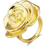 dnswez Rose Gold Statement Rings Big Flower Ring for Women Trendy Chunky Gold Thumb Rings Cocktail Rings Jewelry
