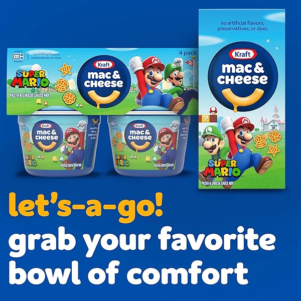 KRAFT MAC & CHEESE MICROWAVABLE DINNER WITH SUPER MARIO POWER-UP PASTA SHAPES, 4 1.9 OZ CUPS