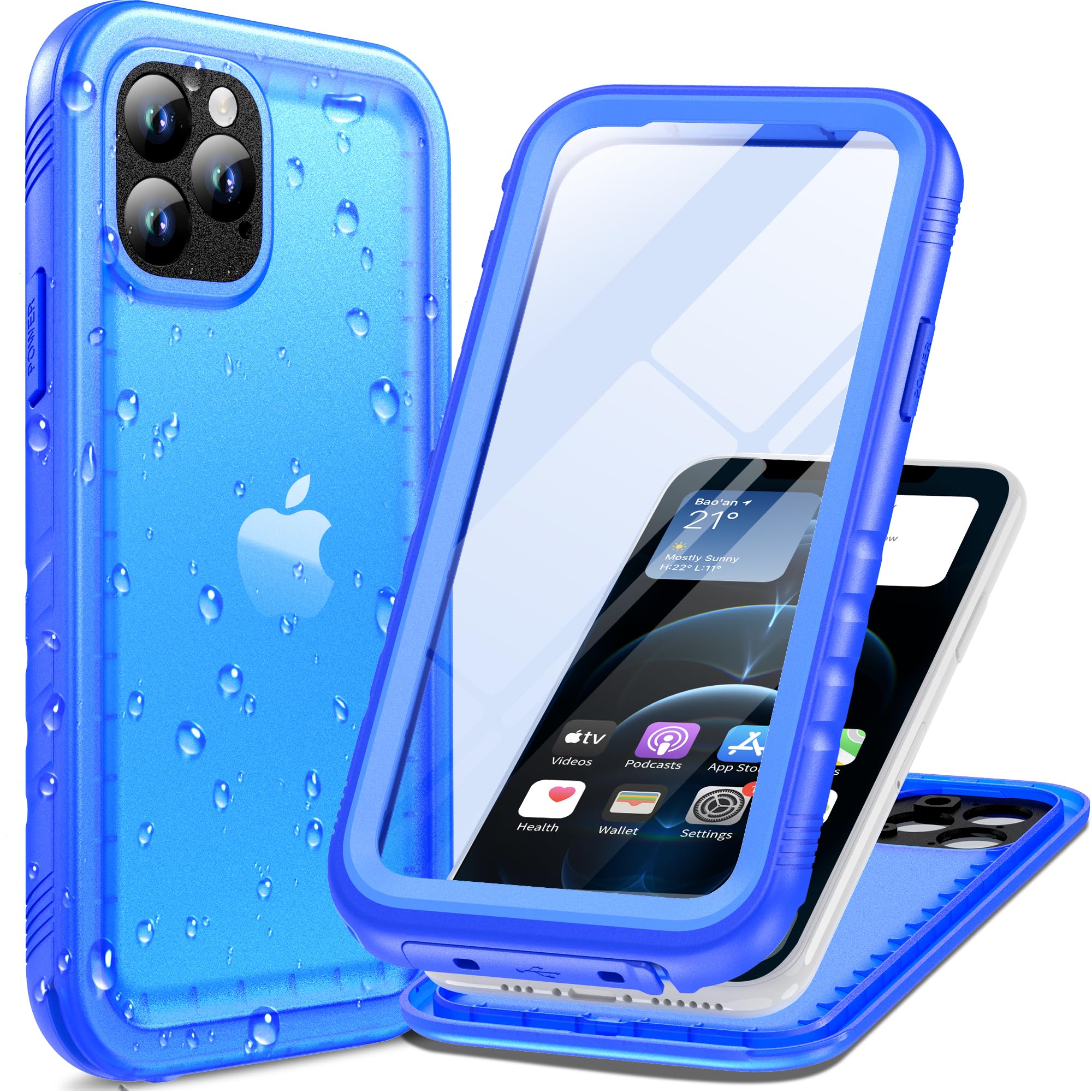 Cozycase Compatible with iPhone 12 Pro Max Waterproof Case - Full Body Rugged Dustproof Shockproof Cover Bumper Case with Built-in Screen Protector for iPhone 12 Pro Max 6.7 inch 2020 (Blue)
