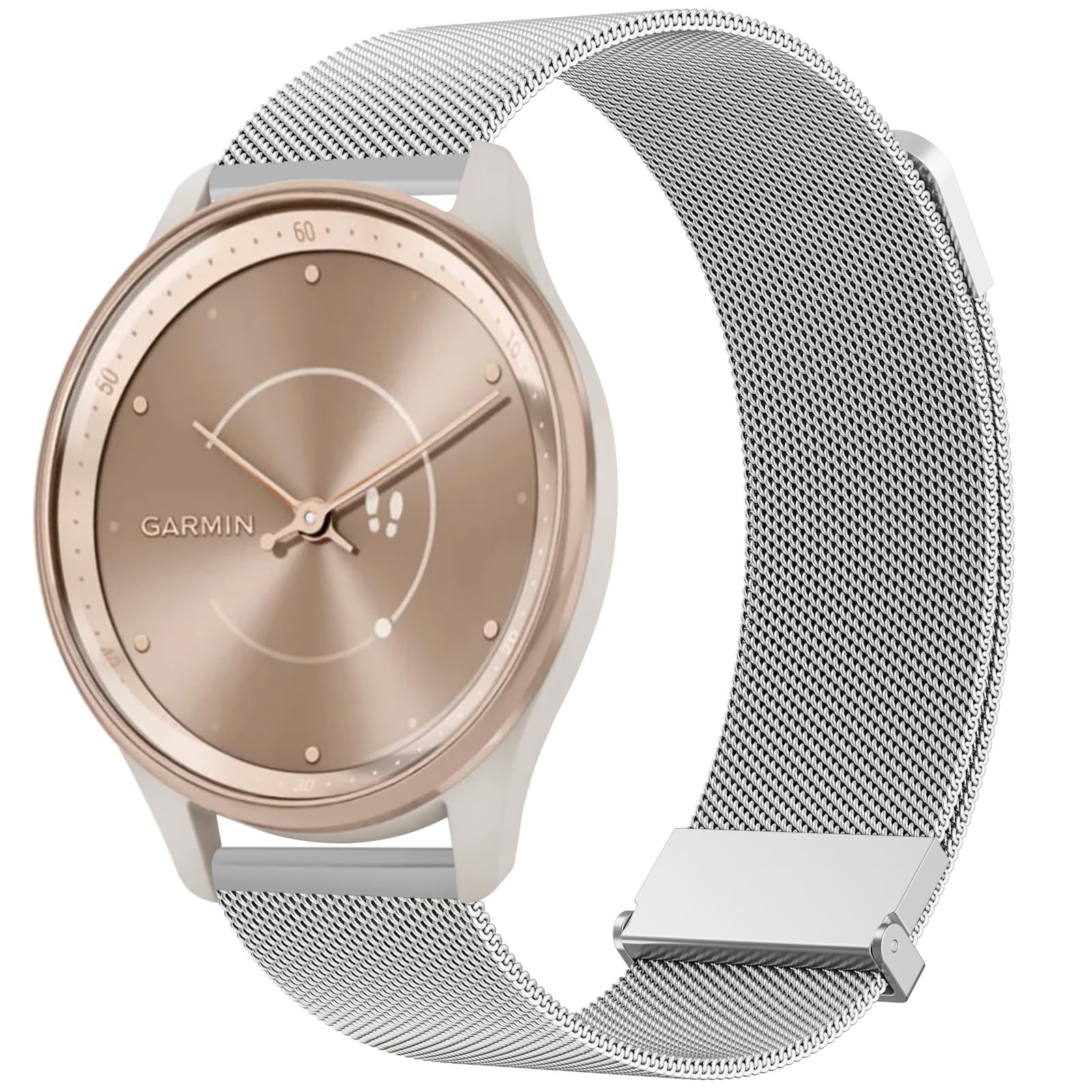 Tobfit Stainless Steel Silver 20mm Mesh Watch Band for Garmin Vivomove 3, HR, LUXE, Sport, Trend (6.3" - 9.5" Wrist)