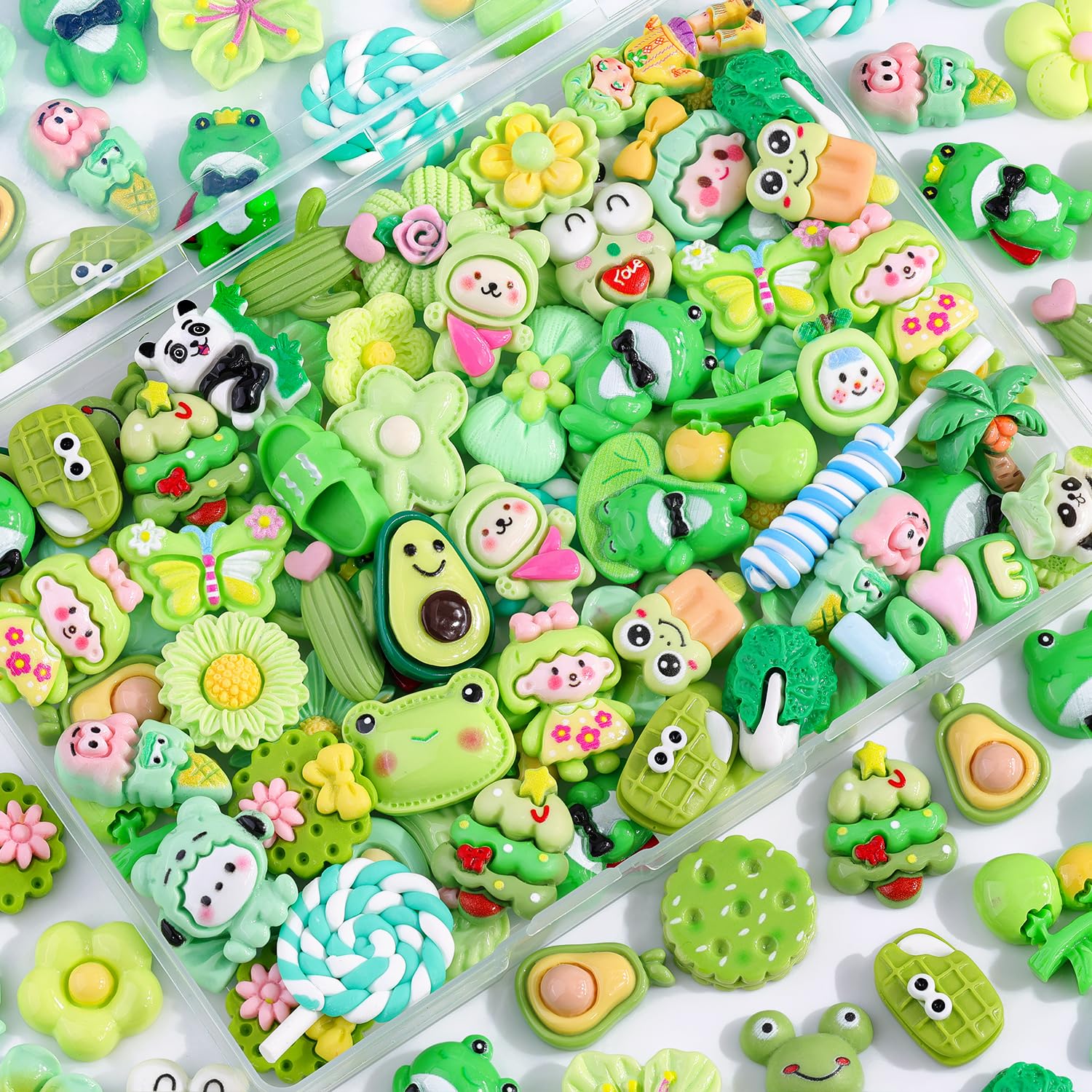 100Pcs Green Slime Charms Assorted Cute Decoden