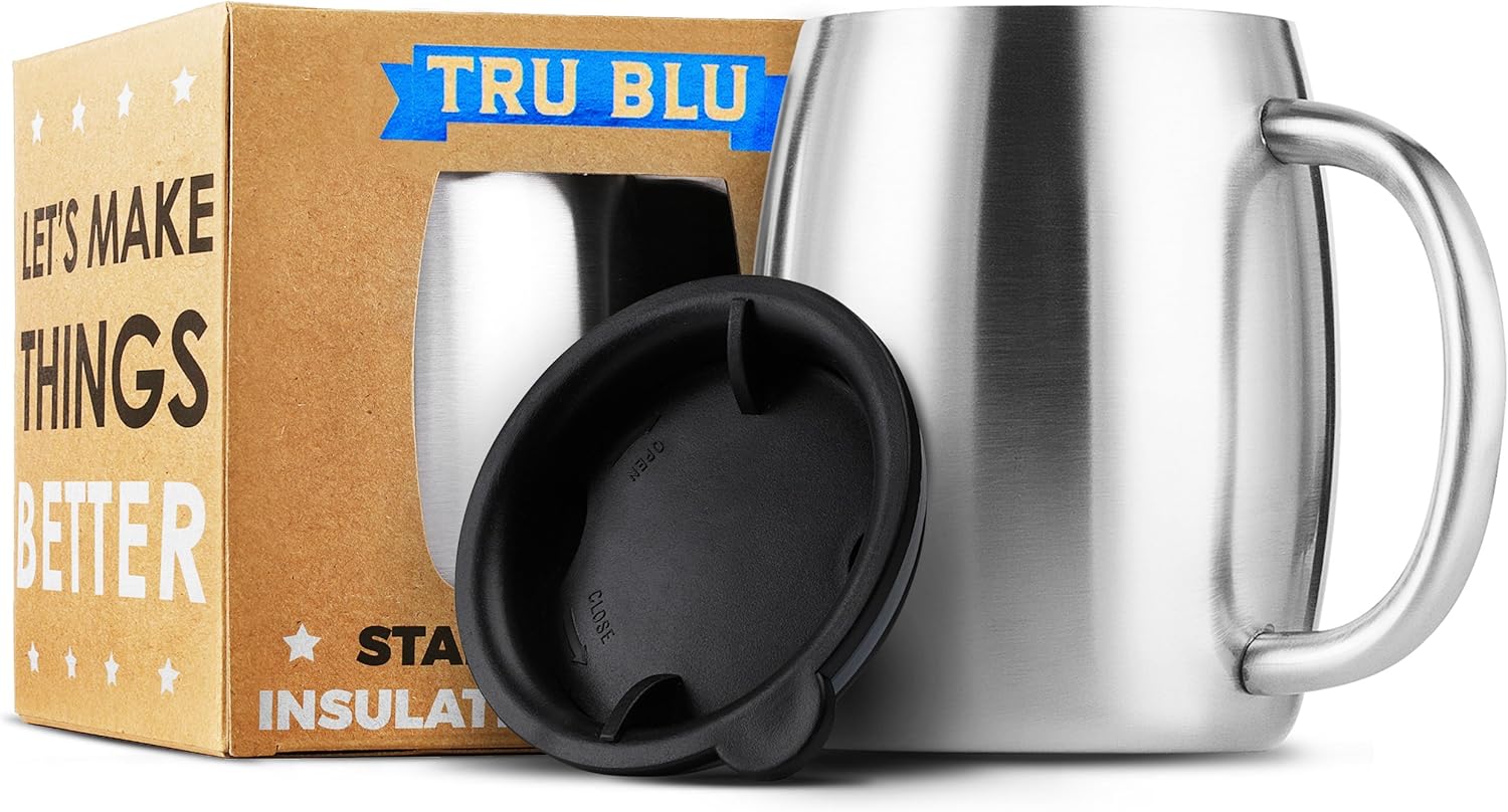 Stainless Steel Coffee Mug with Lid Premium Double Wall Insulated