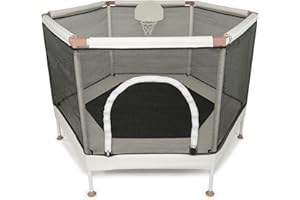 Square House Kids Trampoline, Aesthetic Indoor and Outdoor Toddler Trampoline with Safety Net, Basketball Hoop, 220lb Capacity, Ultra Safe No-Gap Design, Gifts for Boys & Girls