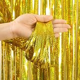 YAAVAAW Glitter Gold Tinsel Curtain 2pcs 3.2x8.3ft Backdrop Party Decorations view 3