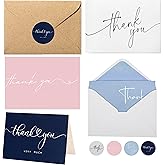 Layneria 100 Multicolored Thank You Cards with Kraft Envelopes and Stickers - 4 Modern Designs for Wedding, Graduation, Business, Baby Shower