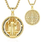 DRINSPER St Benedict Medals Necklace Patron Saint Medalla De San Benito 925 Sterling Silver San Benito Medalla Cross Pendant Religious Amulet Jewelry for Men Women