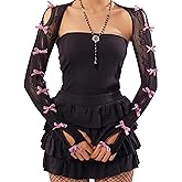 Sacina Black White Bow Shrug, Floral Lace Shrug, Lace Sleeves, Gothic Emo Grunge Y2k Aesthetic Accessories