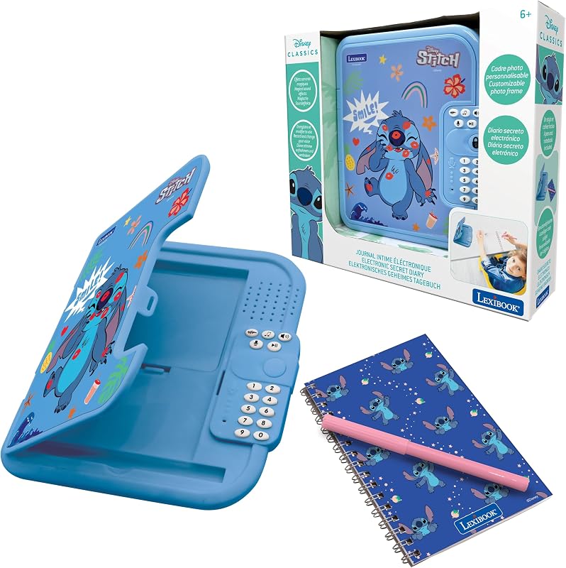 , Disney Stitch, diário eletrónico interativo com caneta e caderno incluídos, protegido por palavra-passe, funcionalidades divertidas e efeitos sonoros, azul, SD50D