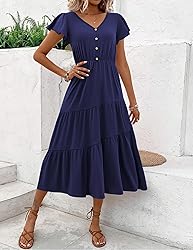 Zeagoo Women's Summer Dress Casual V Neck Button