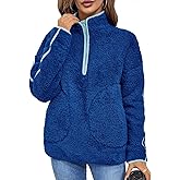 LOMON Womens Fuzzy Fleece Half-Zip Pullover Sweatshirt with Pockets Fall Lapel Long Sleeve Casual Outerwear