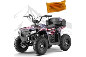 Ofcesw 4 Wheeler for Kids, 4-Stroke 40cc Four Wheeler Max Speed Up to 15.5MPH with Dual Spring Suspension and Storage Box, Kids Gas 4 Wheeler Support Up to 165 LBS (Flag01)