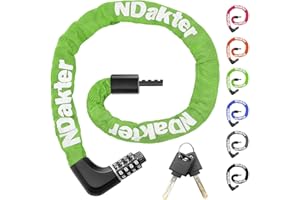 NDakter Upgrade Bike Chain Lock with 4 Digit Combination and 2 Keys, 3.2/4.28 Ft Heavy Duty Anti-Theft Bicycle Lock, 2 Ways to Unlock High Security Scooter Locks for Ebike, Escooter, Door
